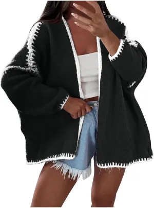 HGps8w Plus Size Sweater Cardigans for Women Oversized Long Sleeve Open Front Knitted Jackets Outerwear