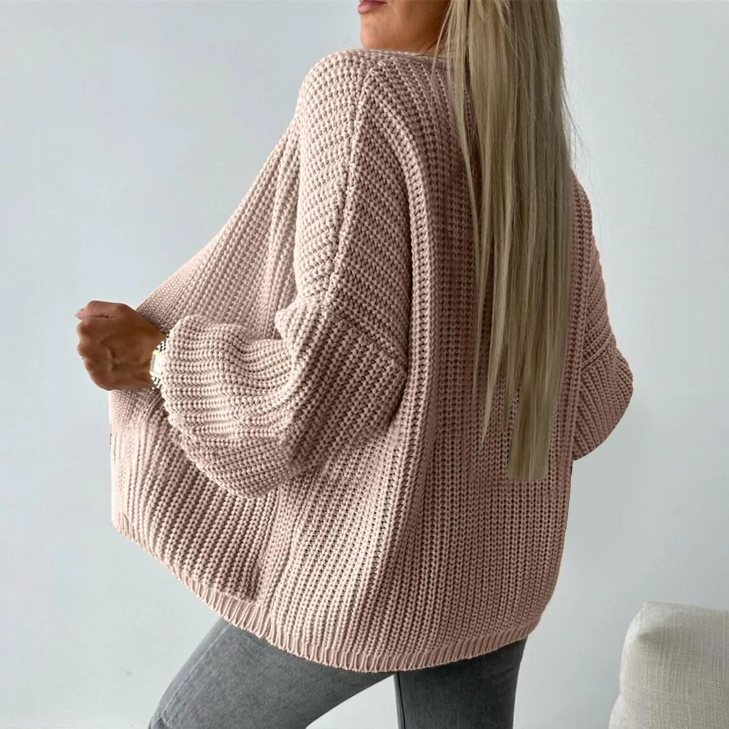 HGps8w Women's Chunky Knit Cardigans - Cozy Mid Long Casual Open Front Long Sleeve Sweater Jackets Outerwear