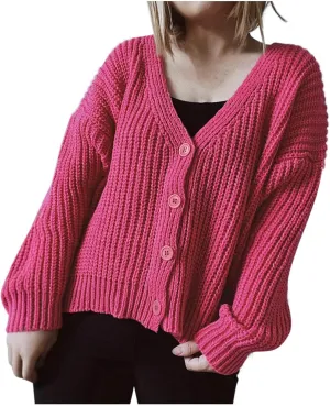 HGps8w Women's Chunky Knit Cardigans - Loose Fit Casual V Neck Button Down Long Sleeve Sweater Jackets Outerwear