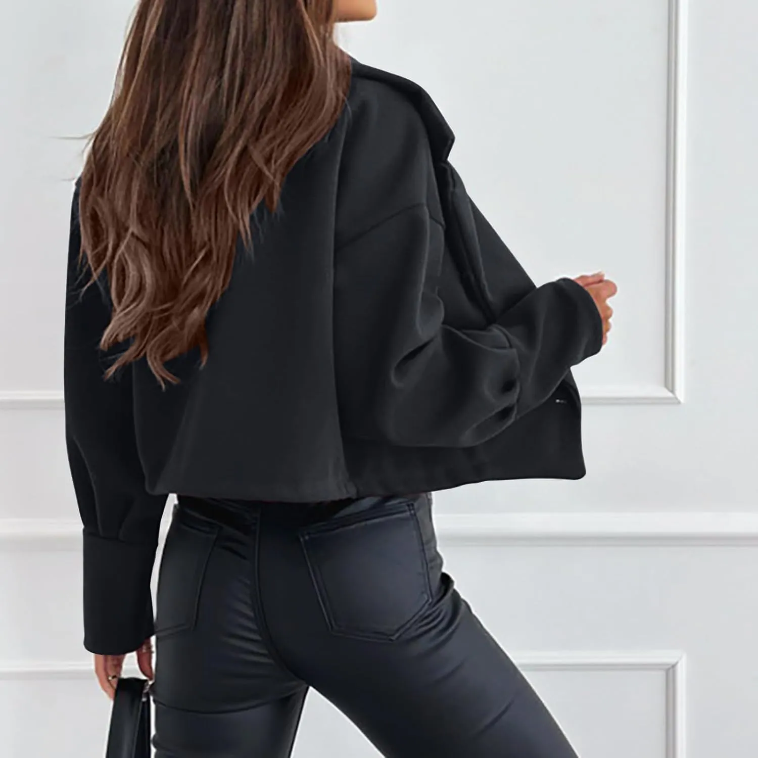 HGps8w Women's Double Breasted Wool Blend Pea Coat, Dressy Casual Elagant Notched Lapel Cropped Woolen Jackets Outerwear
