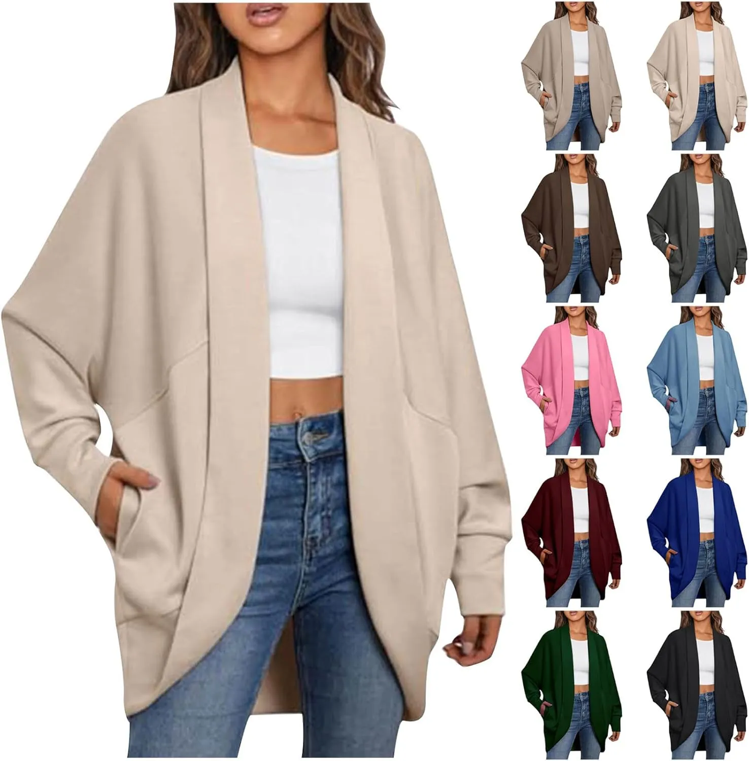 HGps8w Womens Lightweight Cardigans Open Front Winter Coats Oversized Long Sleeve Fall Winter Ladies Jackets Outerwear
