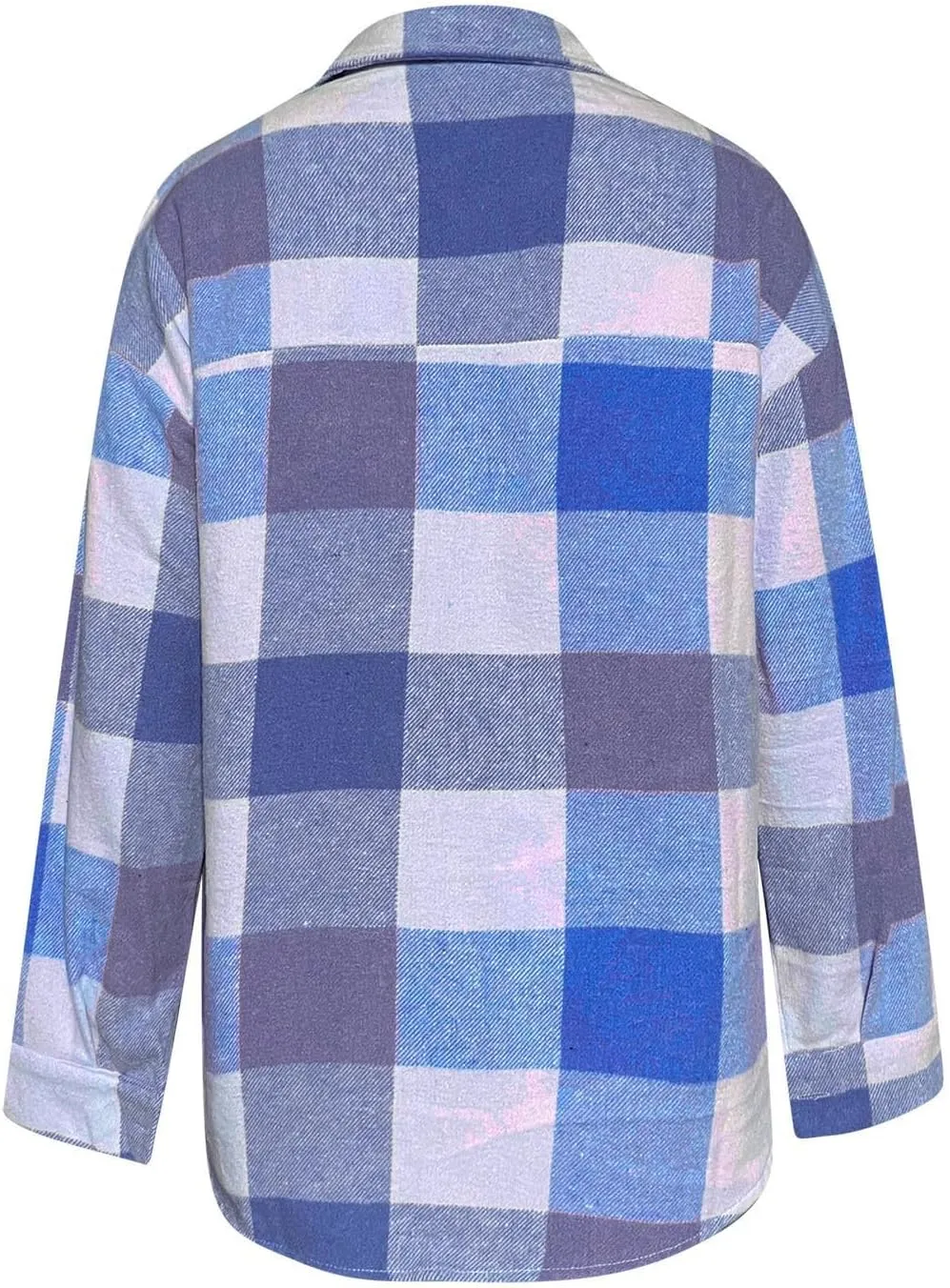 HGps8w Women's Plaid Wool Blend Pea Coat, Loose Button Down Long Sleeve Lapel Woolen Shirt Jackets Outerwear