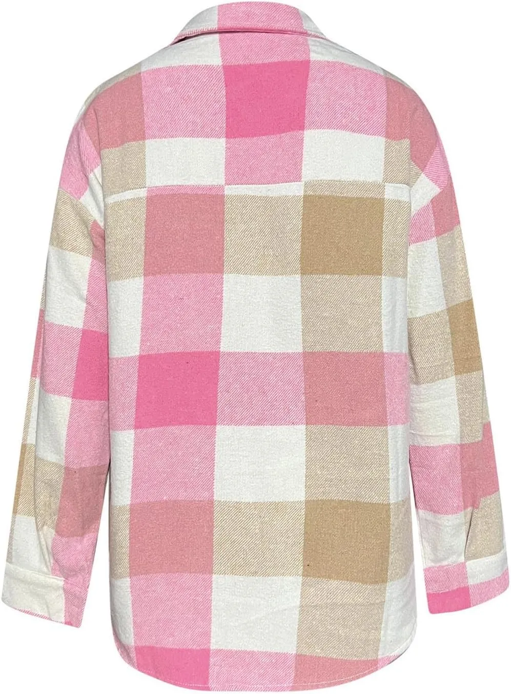 HGps8w Women's Plaid Wool Blend Pea Coat, Loose Button Down Long Sleeve Lapel Woolen Shirt Jackets Outerwear
