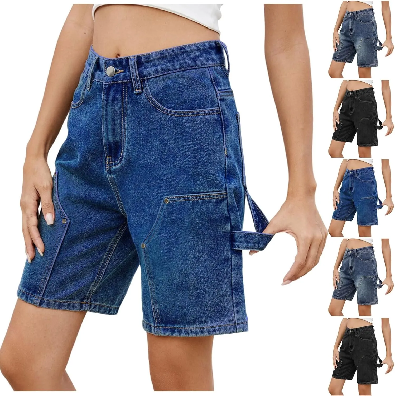 HGps8w Women's Streetwear Denim Jean Shorts - Stretchy High Waisted Casual Summer Bermuda Shorts with Pockets