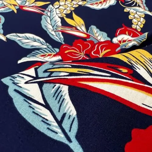 Hibiscus Heliconia Hawaiian Fabric | Navy