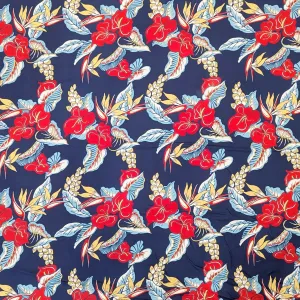 Hibiscus Heliconia Hawaiian Fabric | Navy