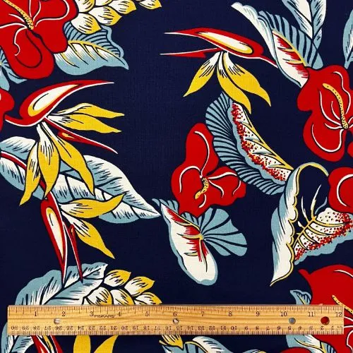 Hibiscus Heliconia Hawaiian Fabric | Navy