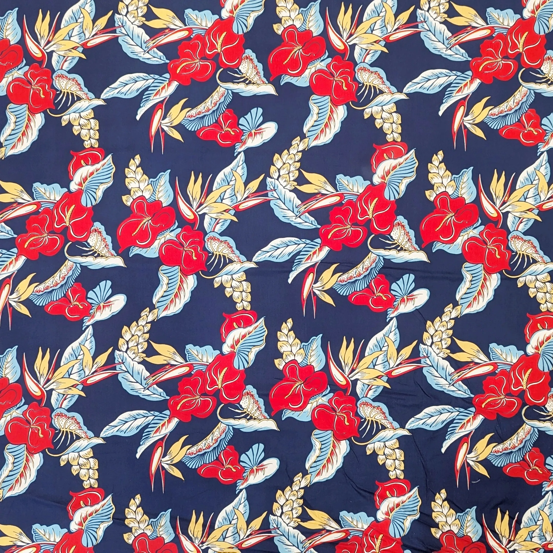 Hibiscus Heliconia Hawaiian Fabric | Navy