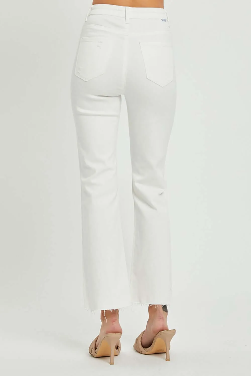 High Rise Button Fly Straight Ankle Jeans