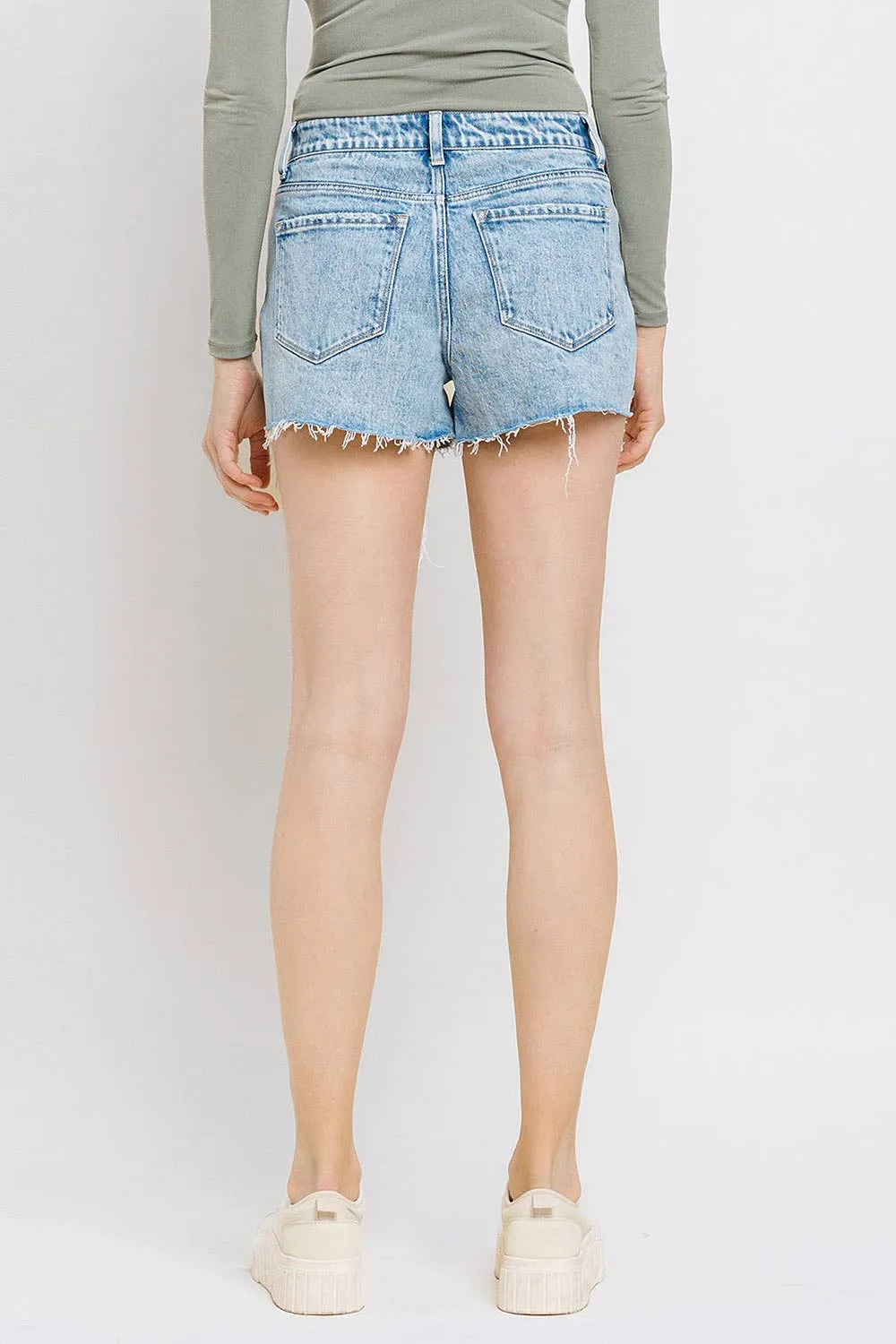 HIGH RISE RAW DISTRESSED HEM  SHORTS T6361: CYNICAL BLUE / XS