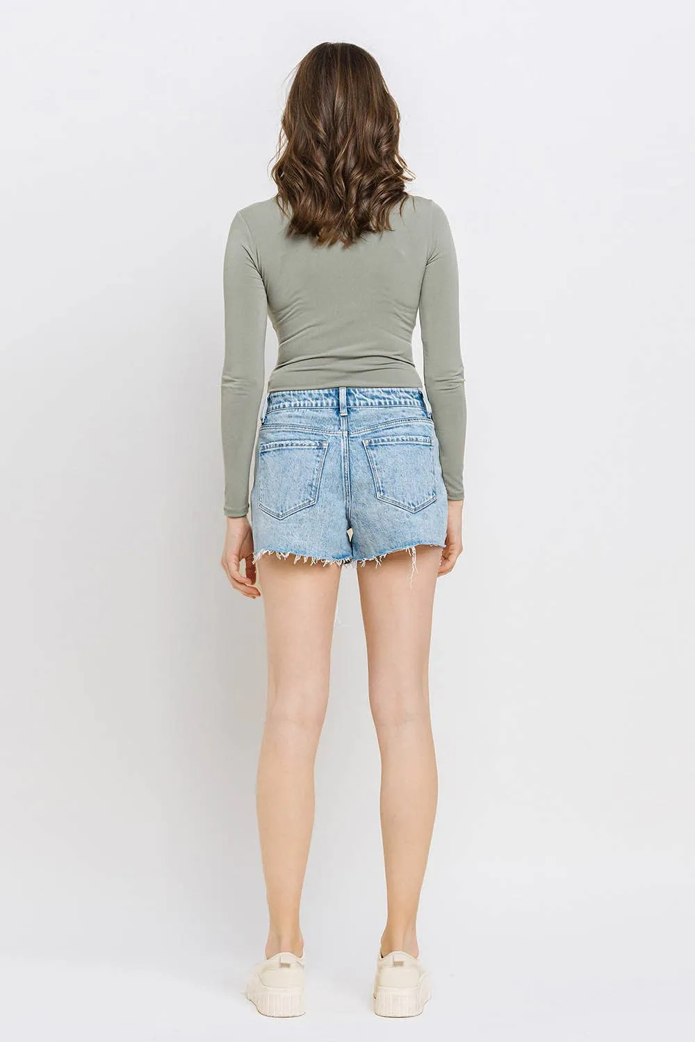 HIGH RISE RAW DISTRESSED HEM  SHORTS T6361: CYNICAL BLUE / XS