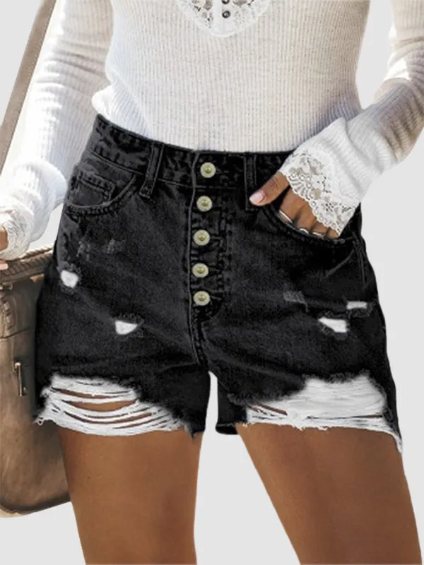 High-rise Ripped Denim Shorts