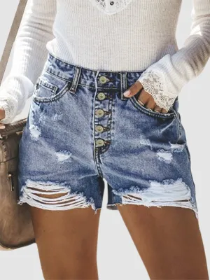 High-rise Ripped Denim Shorts