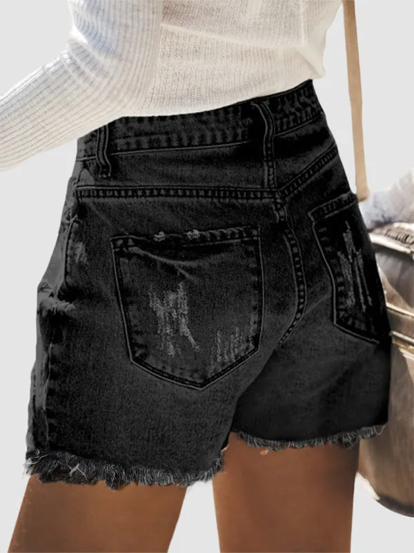 High-rise Ripped Denim Shorts