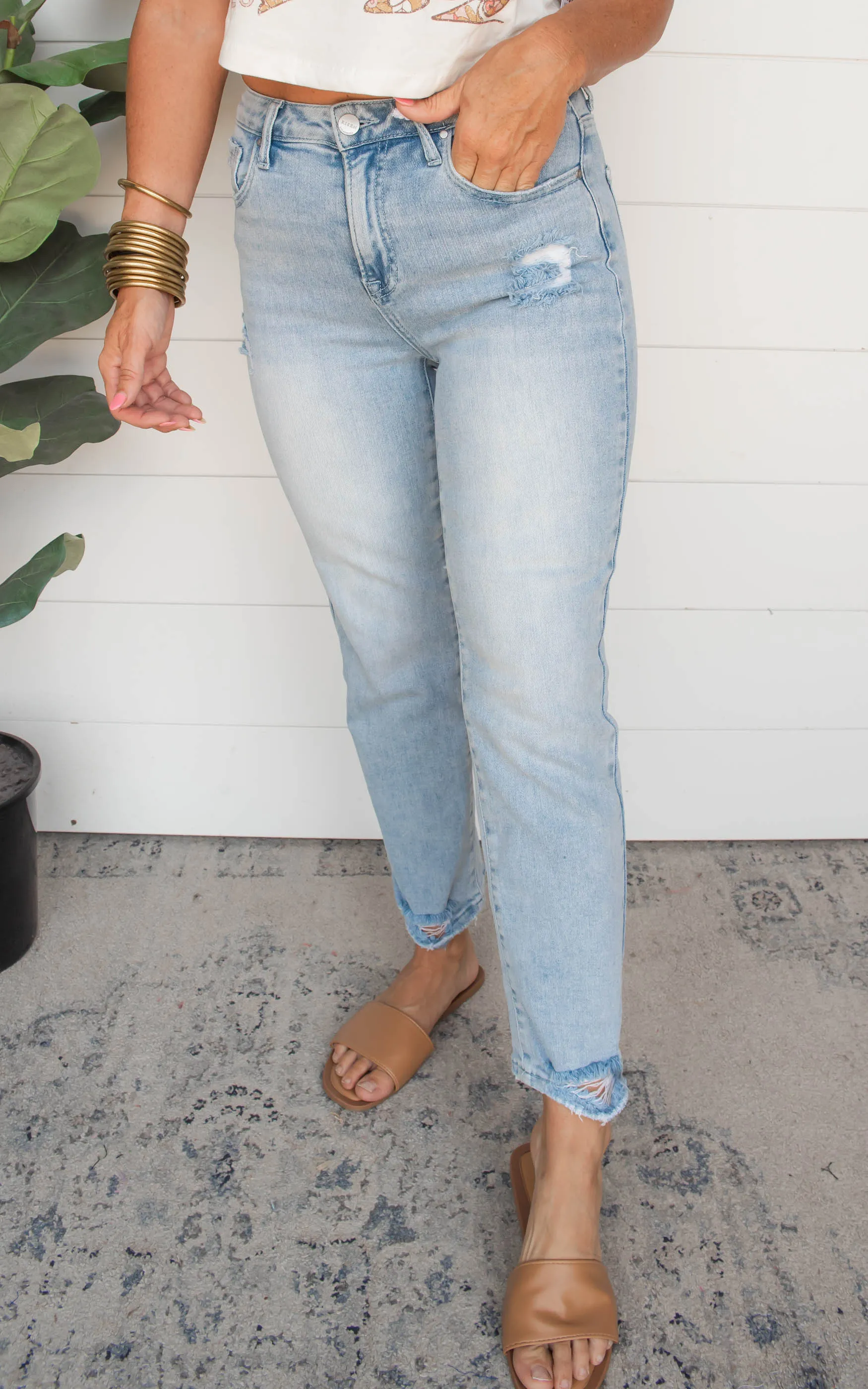 High Rise Slim Straight Denim Jean - Risen - Final Sale