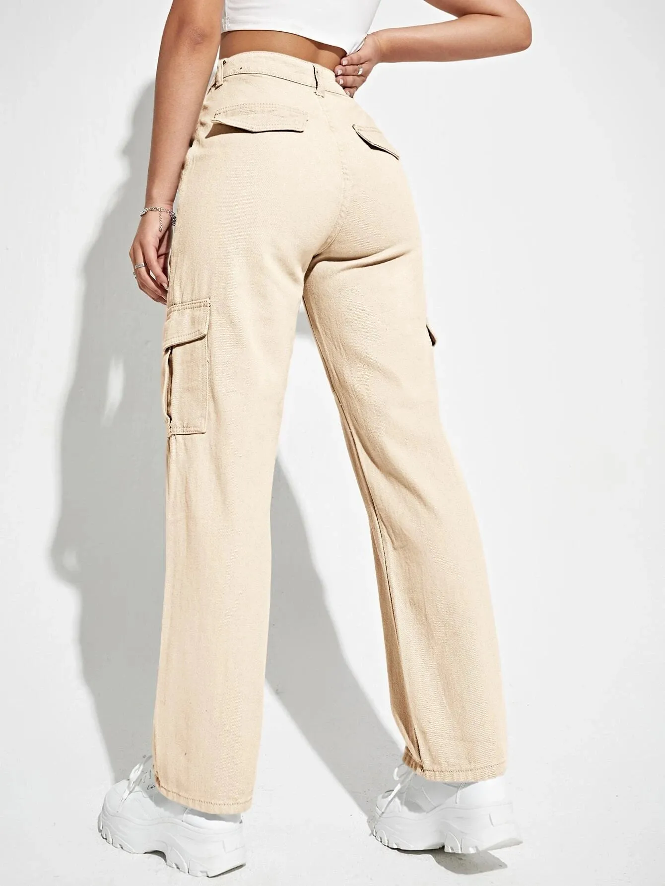 High Waist Long Cargo Jeans