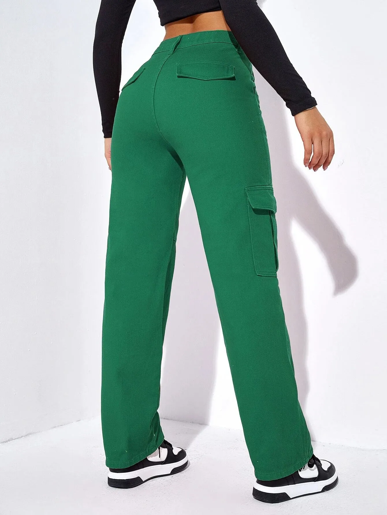 High Waist Long Cargo Jeans