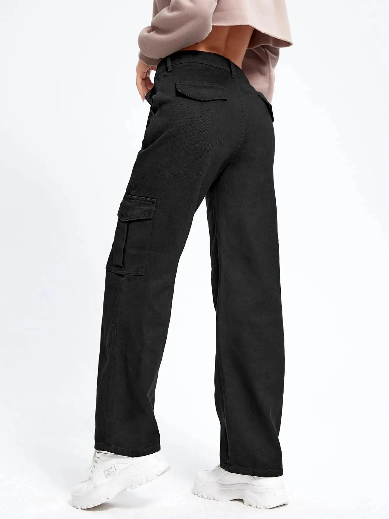 High Waist Long Cargo Jeans