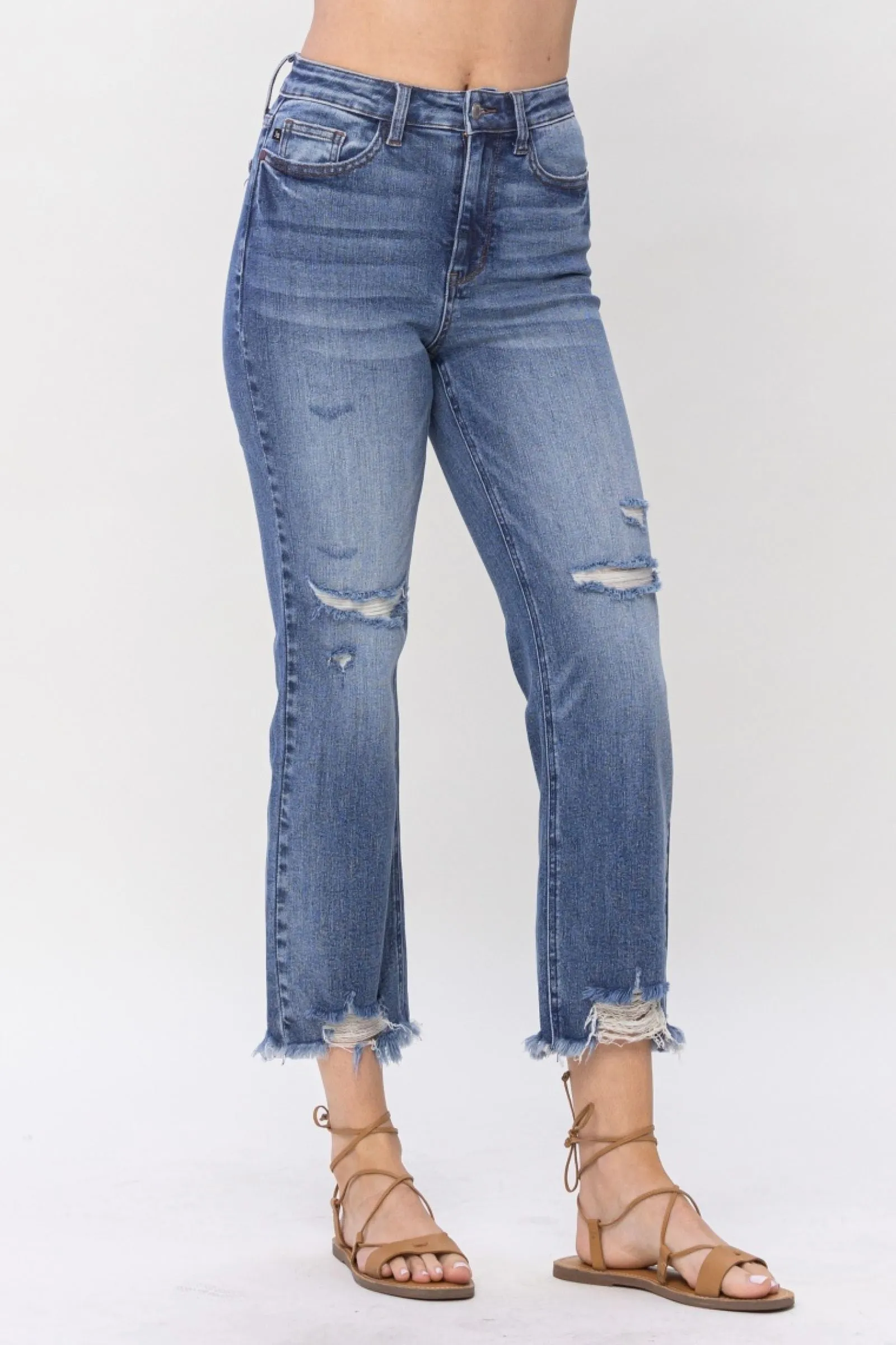 High waisted destroy cropped straight