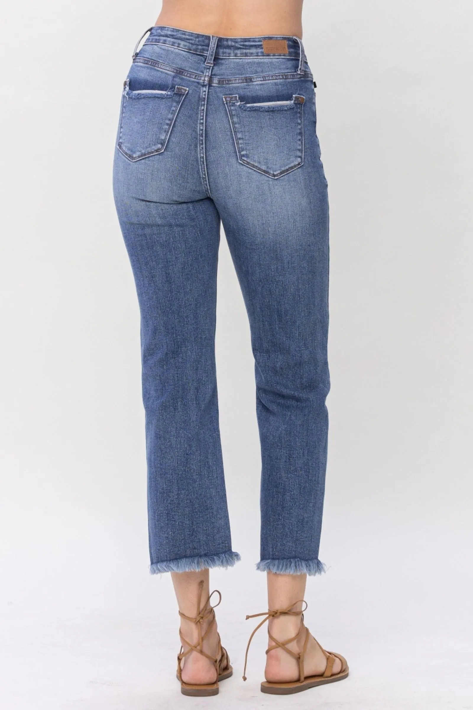 High waisted destroy cropped straight