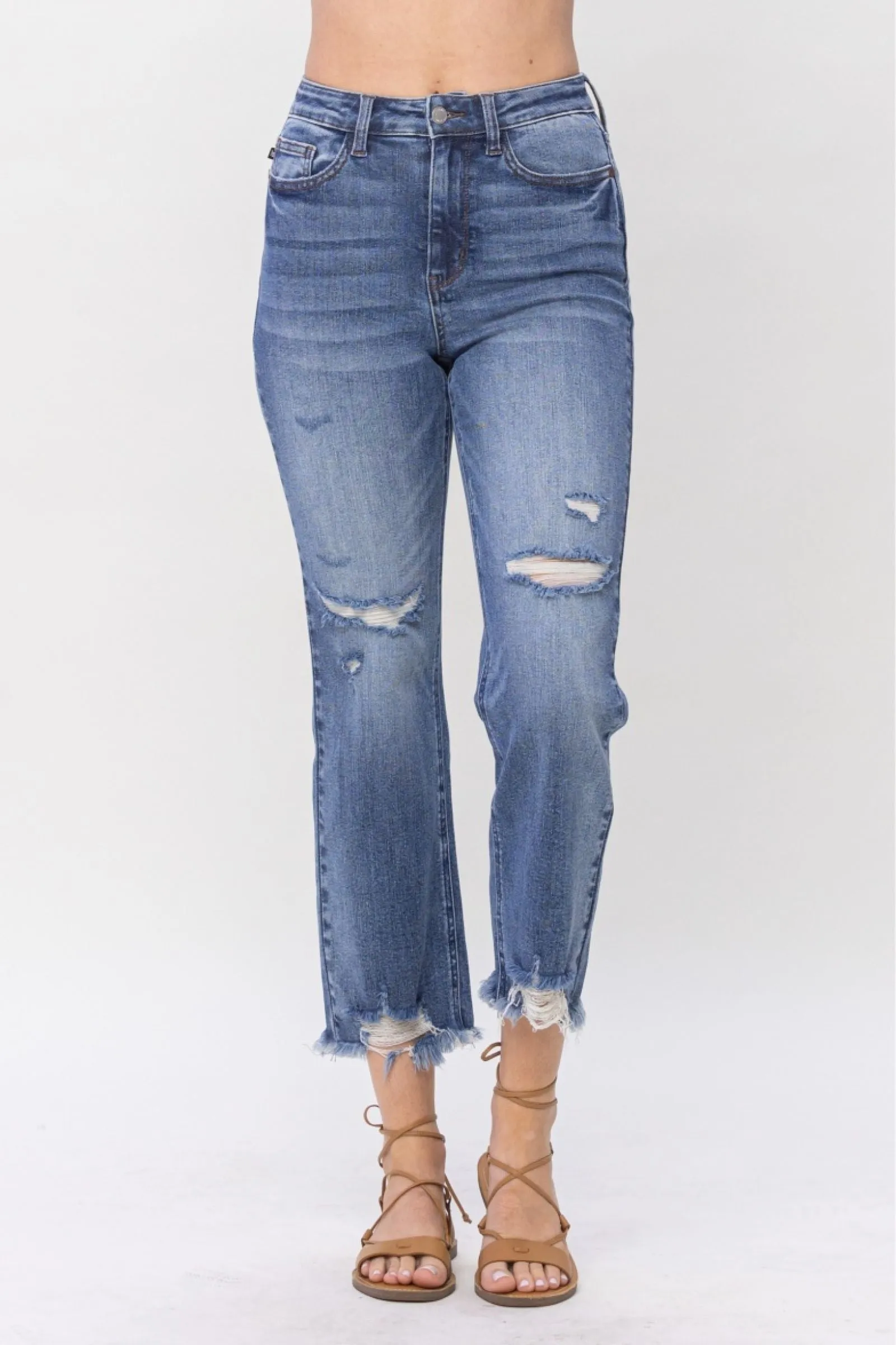 High waisted destroy cropped straight