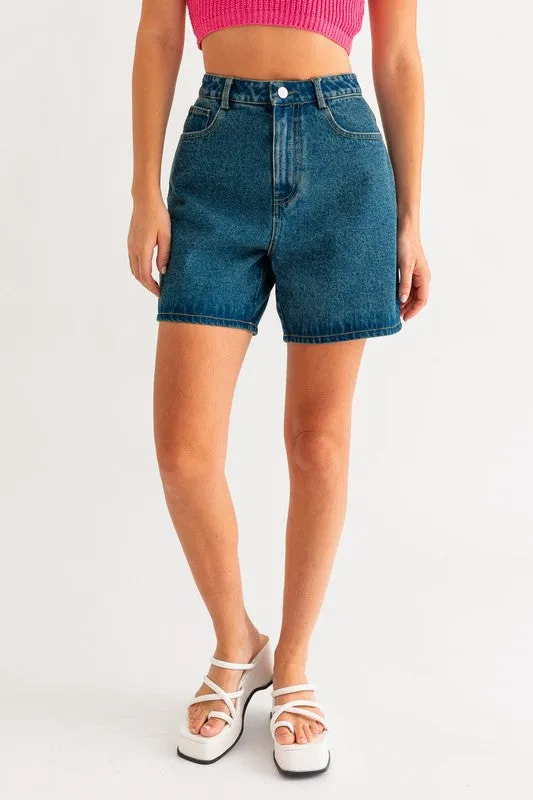 High-Waisted Med Length Denim Shorts