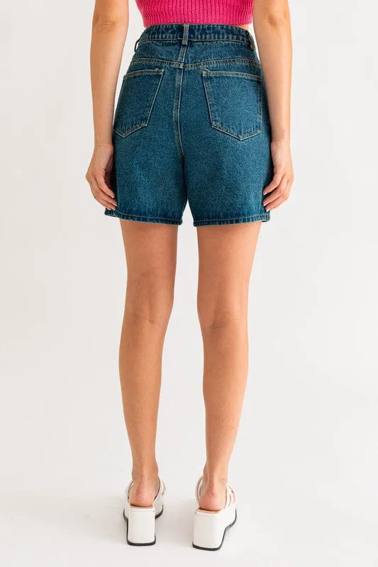 High-Waisted Med Length Denim Shorts