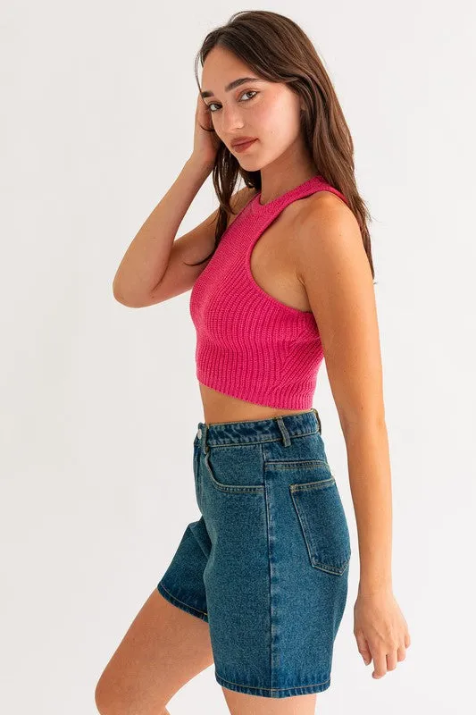 High-Waisted Med Length Denim Shorts