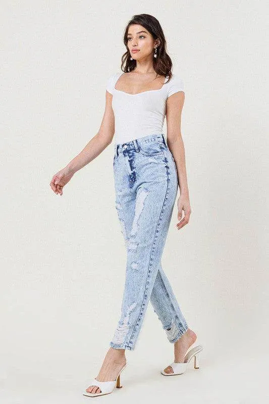 High Waisted Straight Leg In Vintage Acid Wash