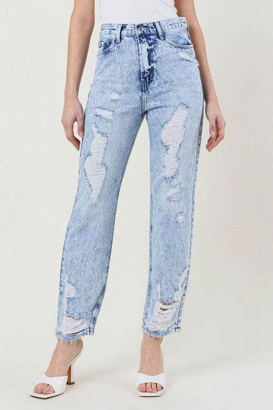 High Waisted Straight Leg In Vintage Acid Wash