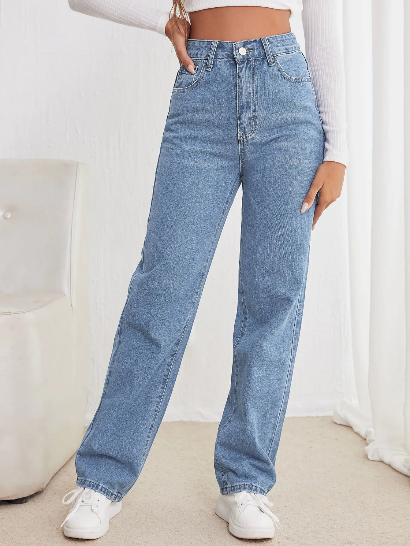 High Waisted Straight Leg Jeans
