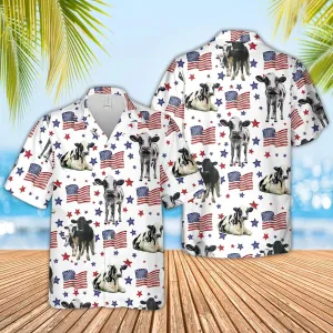 Holstein American Flag Pattern Hawaiian Shirt for men and women, 4th of july hawaiian shirt