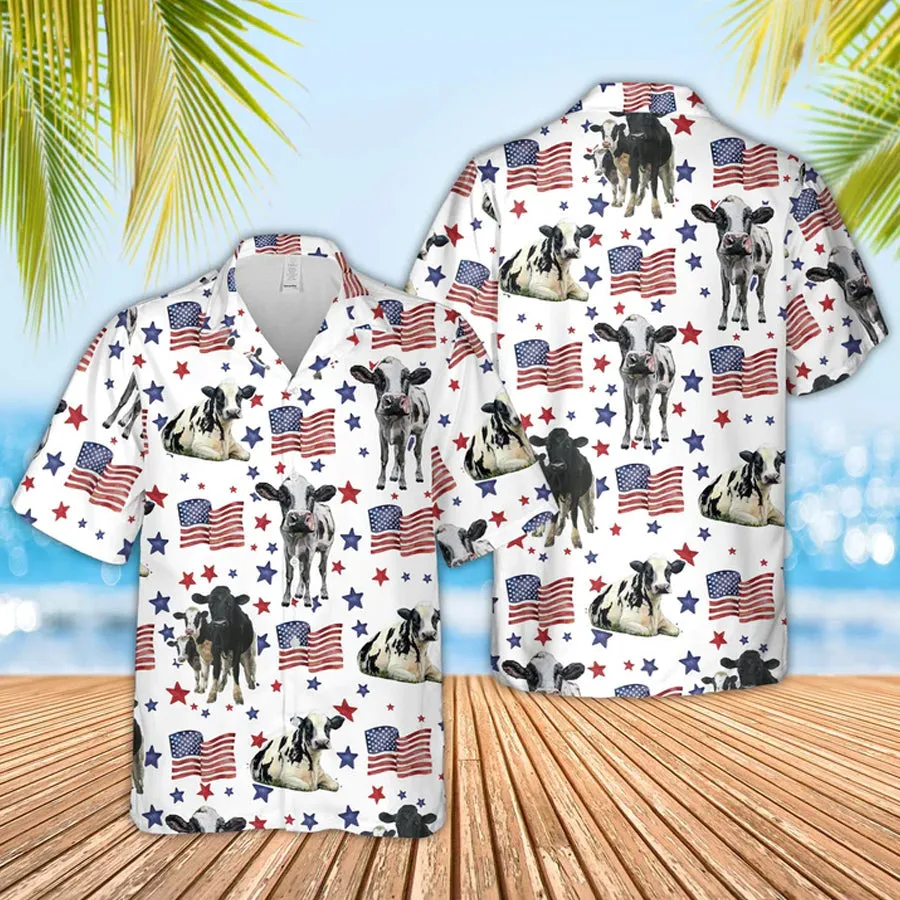 Holstein American Flag Pattern Hawaiian Shirt for men and women, 4th of july hawaiian shirt