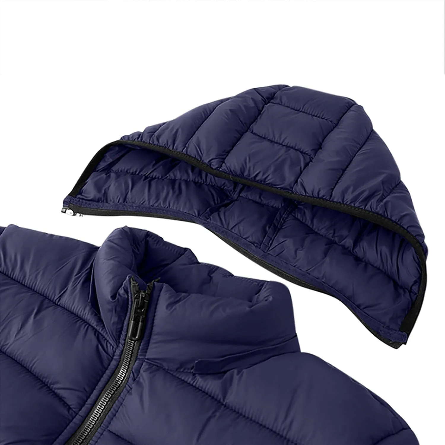 Hooded Winter Puffer Jackets for Men Lightweight Zipper Coat Warm Plus Size Down Quilted Jacket with Detachable Hood