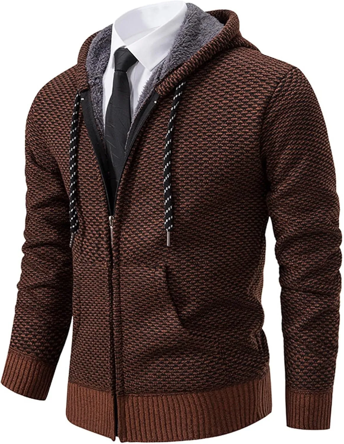 Hoodies for Men Zip up Casual Long Sleeve Fleece Lined Knit Cardigan Sweater Lightweight Jacket with Pockets