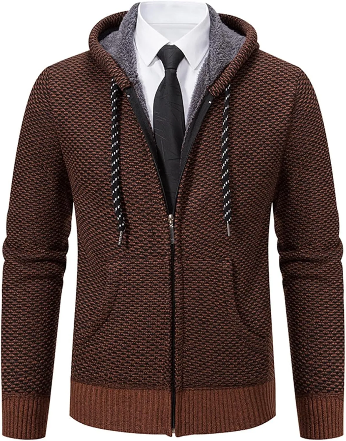 Hoodies for Men Zip up Casual Long Sleeve Fleece Lined Knit Cardigan Sweater Lightweight Jacket with Pockets