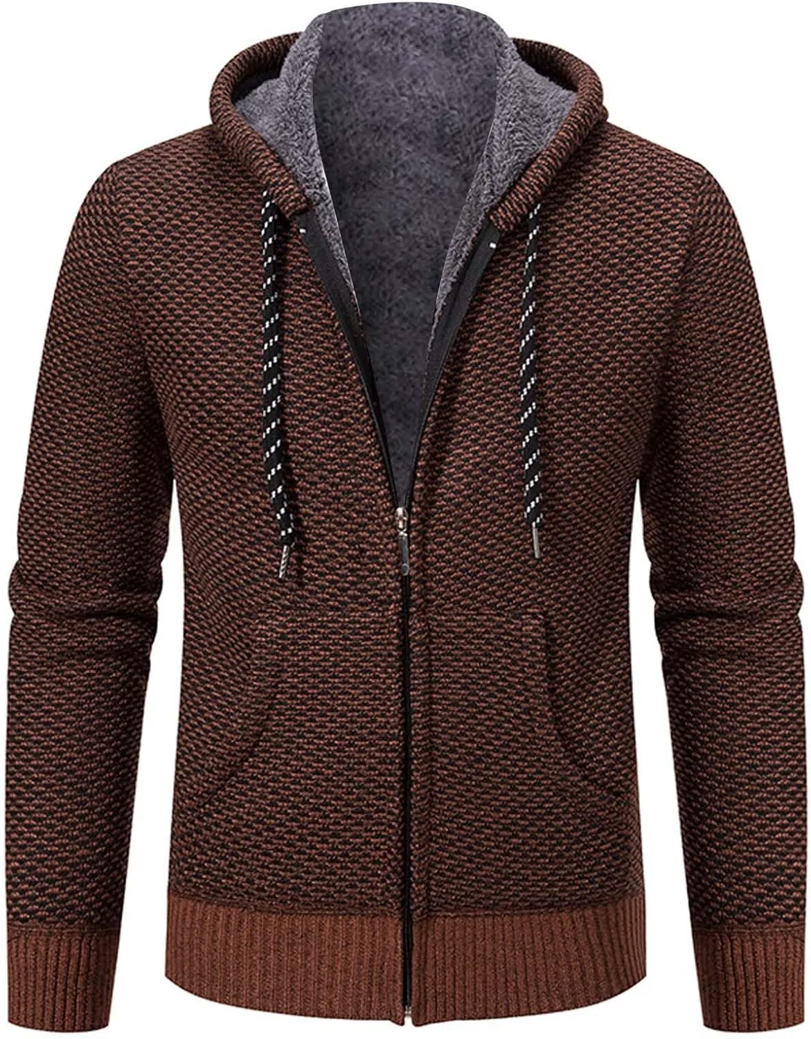 Hoodies for Men Zip up Casual Long Sleeve Fleece Lined Knit Cardigan Sweater Lightweight Jacket with Pockets
