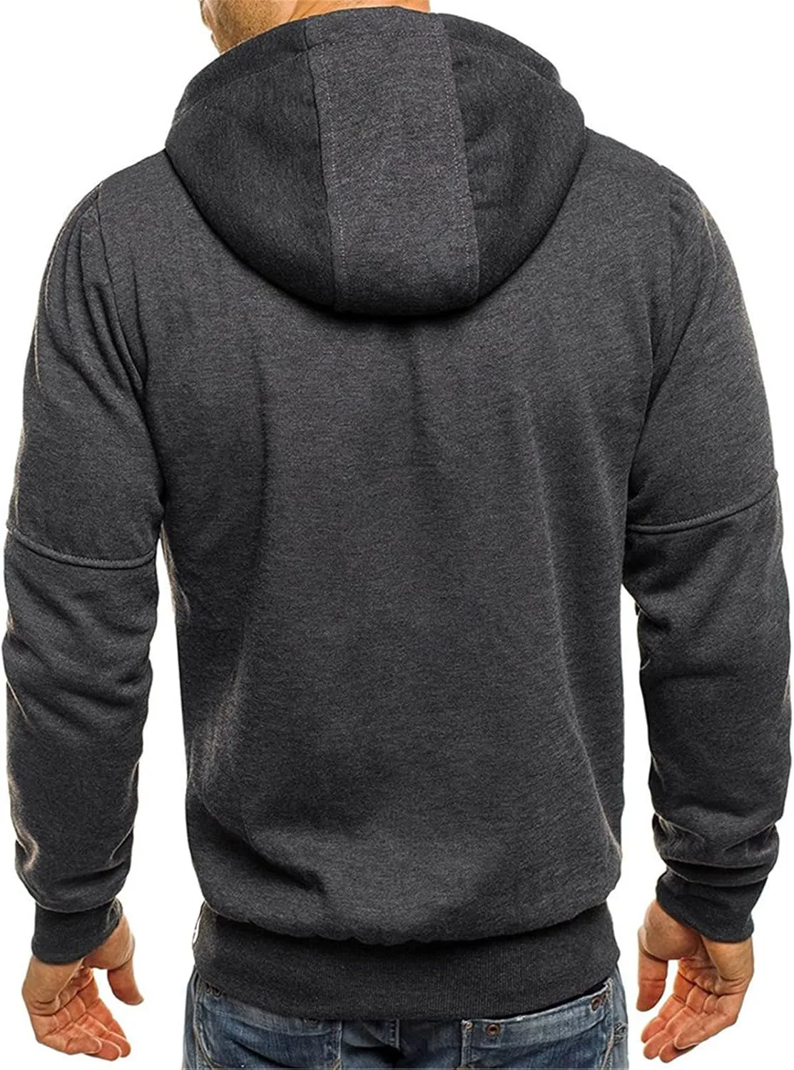 Hoodies for Men Zip Up, Mens Zip Up Hoodies Solid Color Hooded Slim Fit Long Sleeve Lightweight Sweatshirt With Kanga Pocket