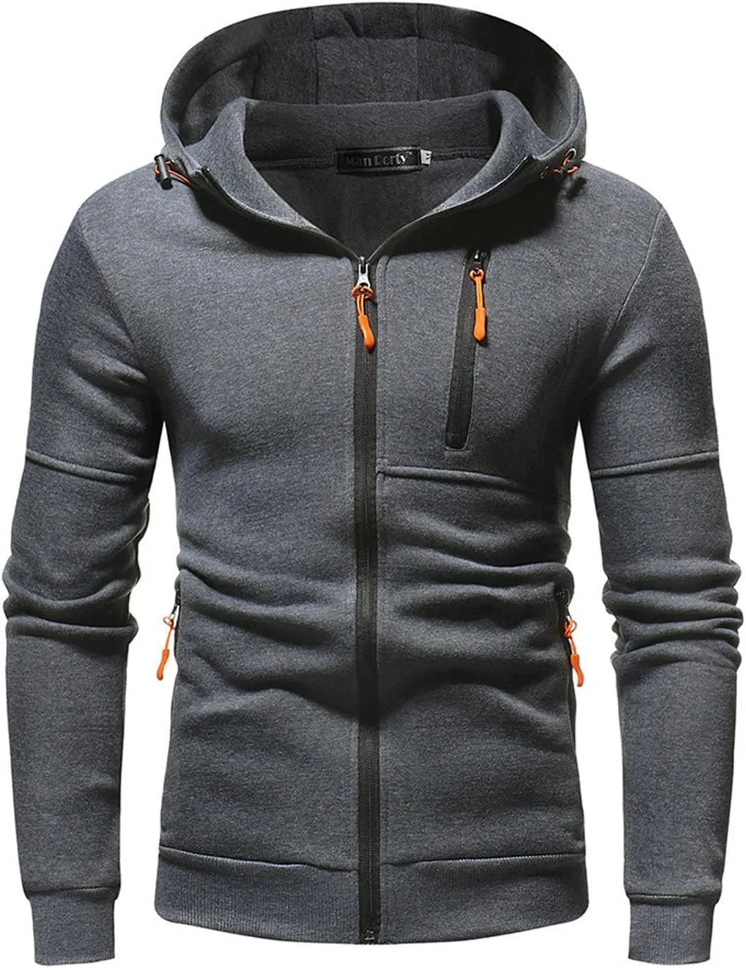 Hoodies for Men Zip Up, Mens Zip Up Hoodies Solid Color Hooded Slim Fit Long Sleeve Lightweight Sweatshirt With Kanga Pocket