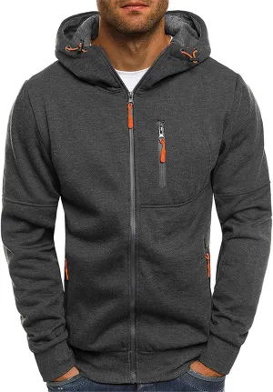 Hoodies for Men Zip Up, Mens Zip Up Hoodies Solid Color Hooded Slim Fit Long Sleeve Lightweight Sweatshirt With Kanga Pocket
