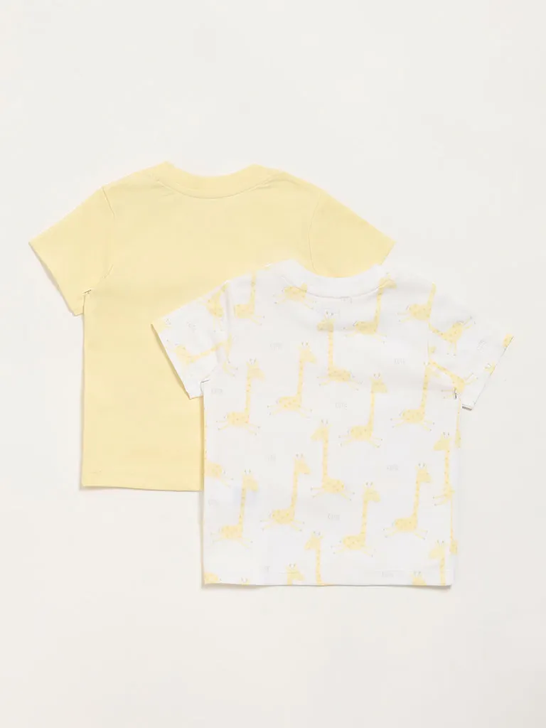 HOP Baby Multicolour Giraffe Printed T-Shirt - Pack of 2