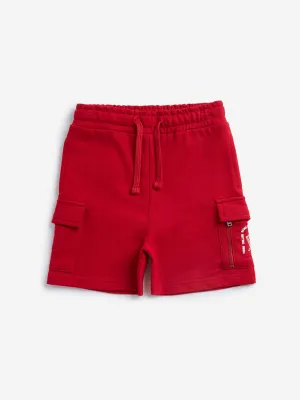 HOP Kids Red Cargo-Style Mid Rise Cotton Shorts