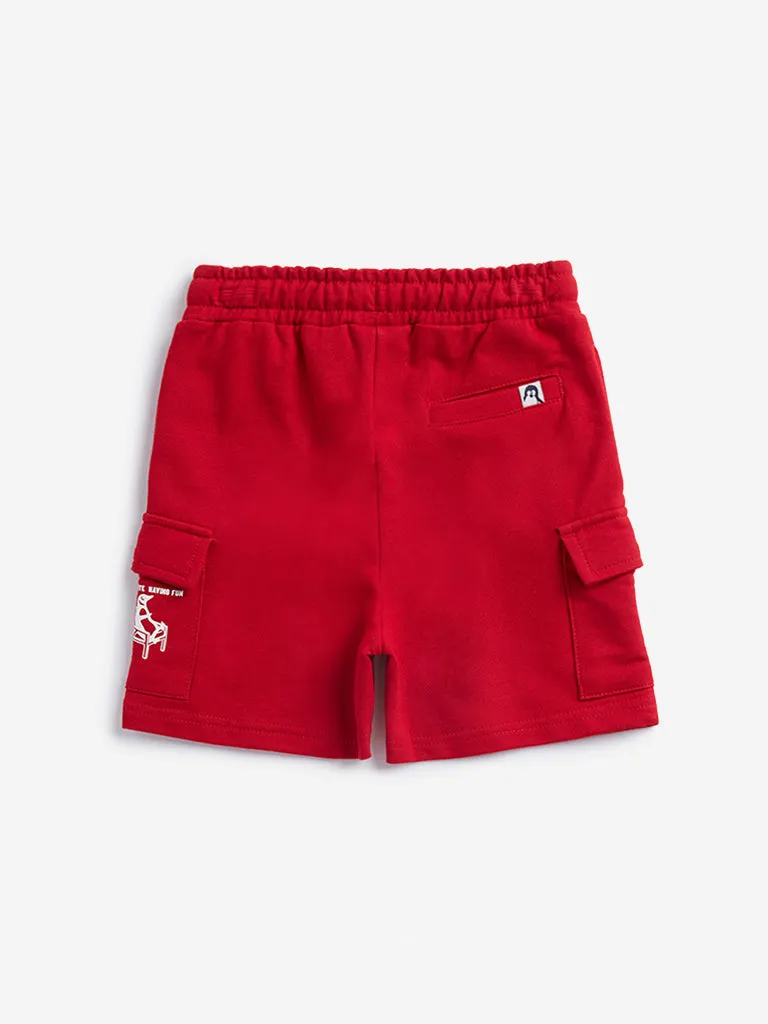 HOP Kids Red Cargo-Style Mid Rise Cotton Shorts