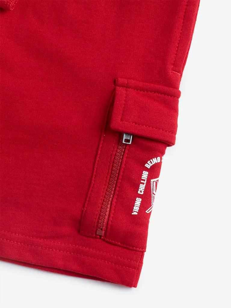 HOP Kids Red Cargo-Style Mid Rise Cotton Shorts