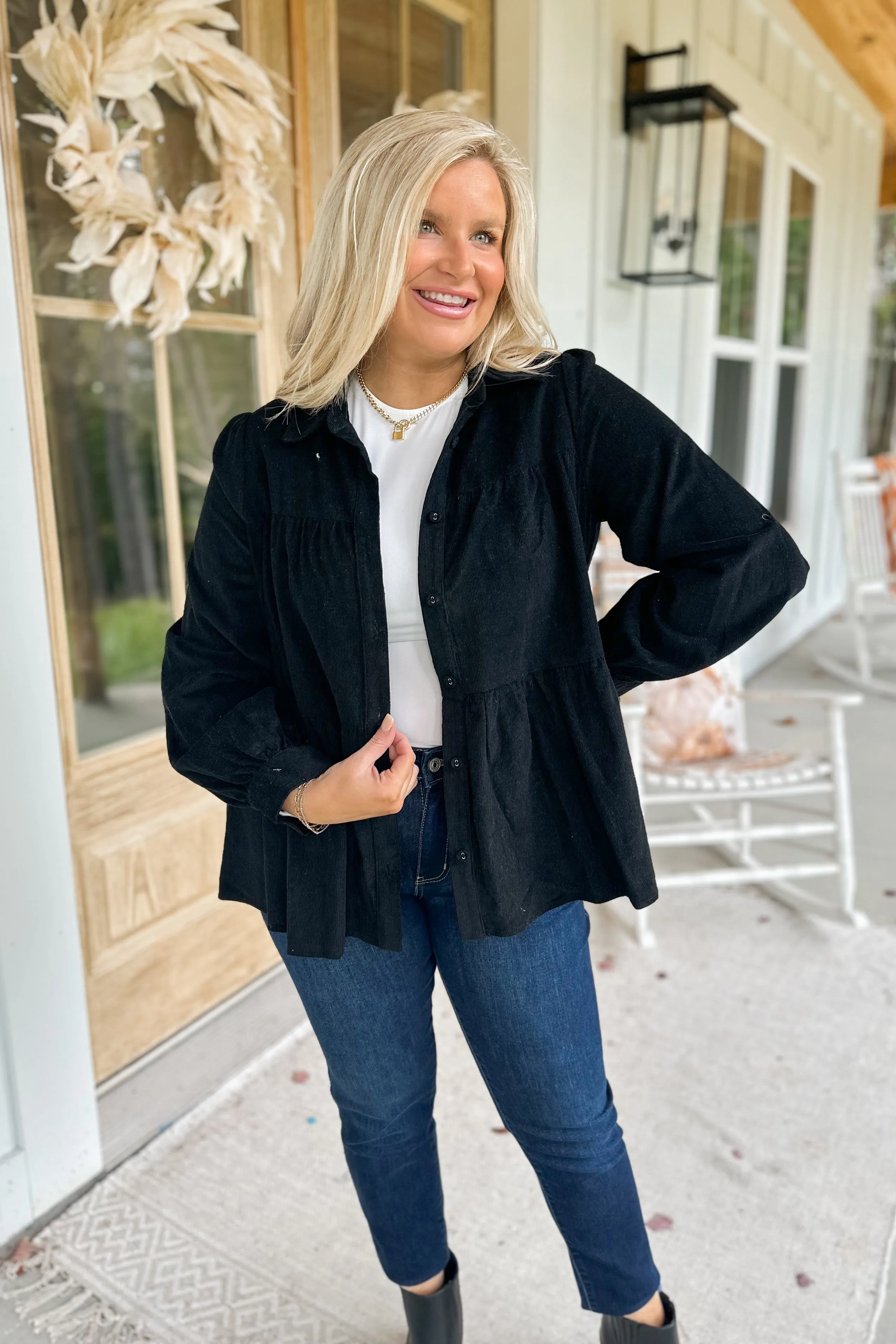 Horace Tiered Button Up Corduroy Top *FINAL SALE*