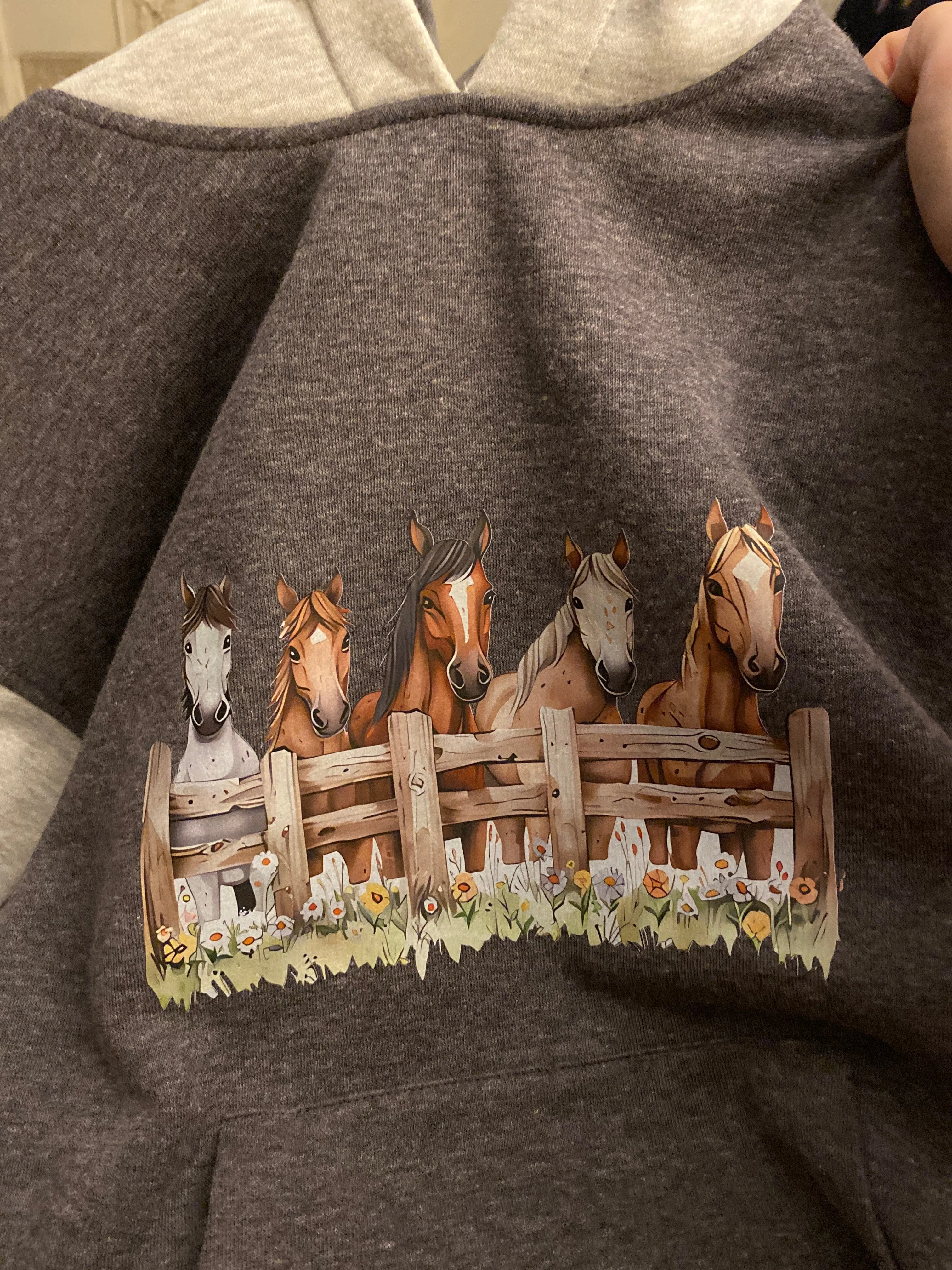 Horses at the fence Children’s Contrast Hoodie