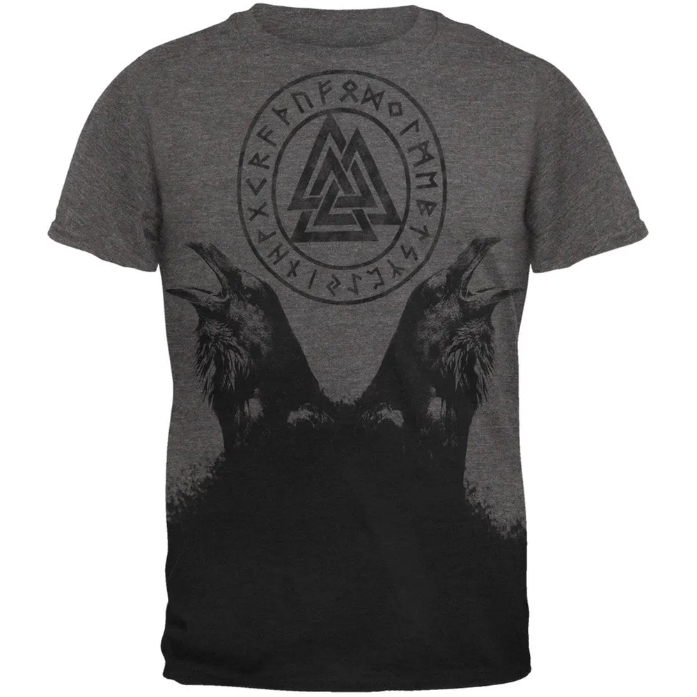 Huginn and Muninn Odin's Ravens All Over Dark Heather Soft Adult T-Shirt