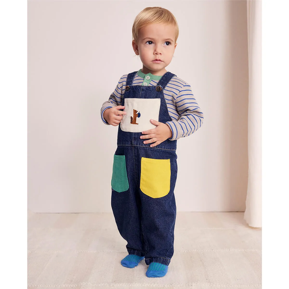 Hungry Squirrel Denim Baby Dungarees by Bobo Choses