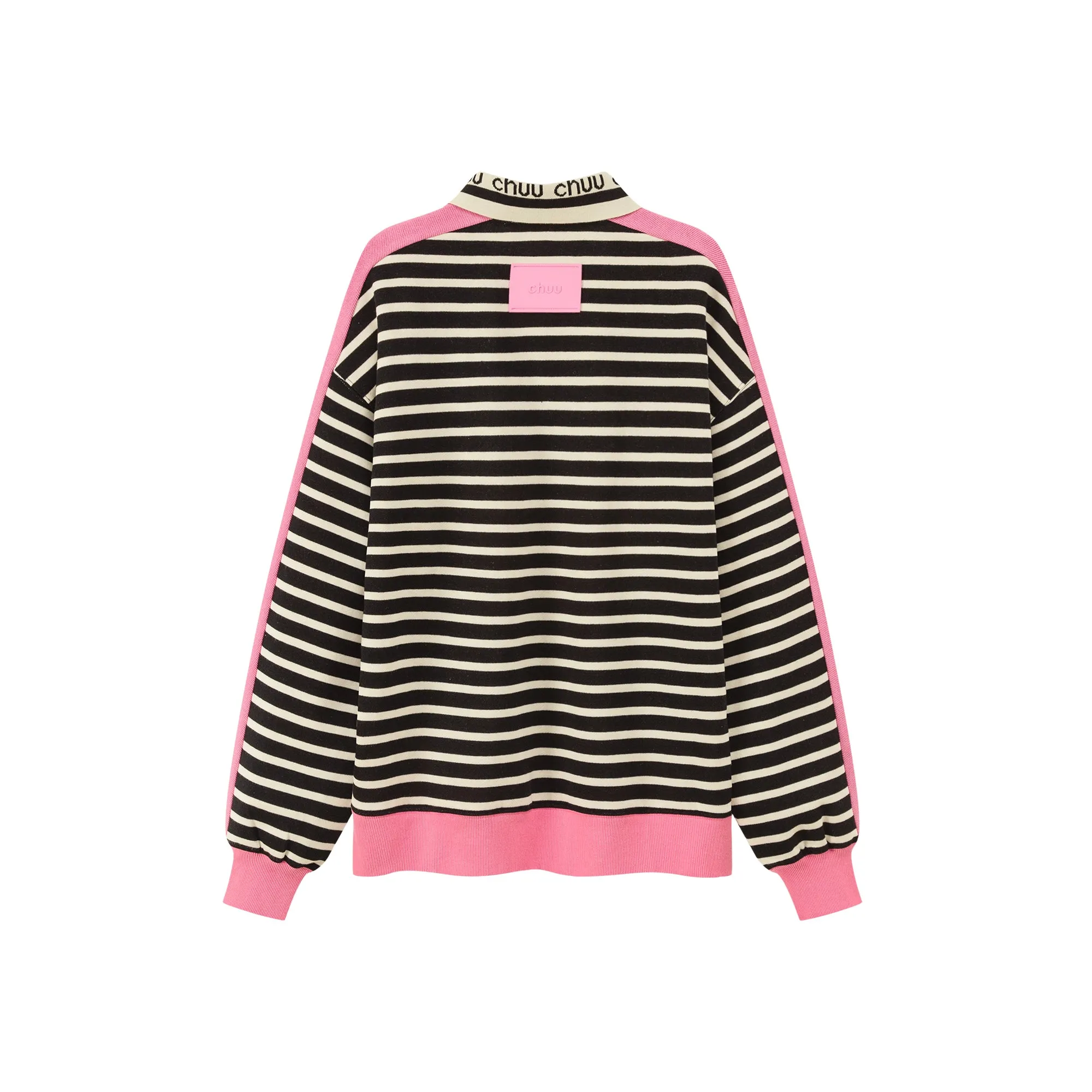 I Like You Half Zip-Up Color Stripe Sweatshirt