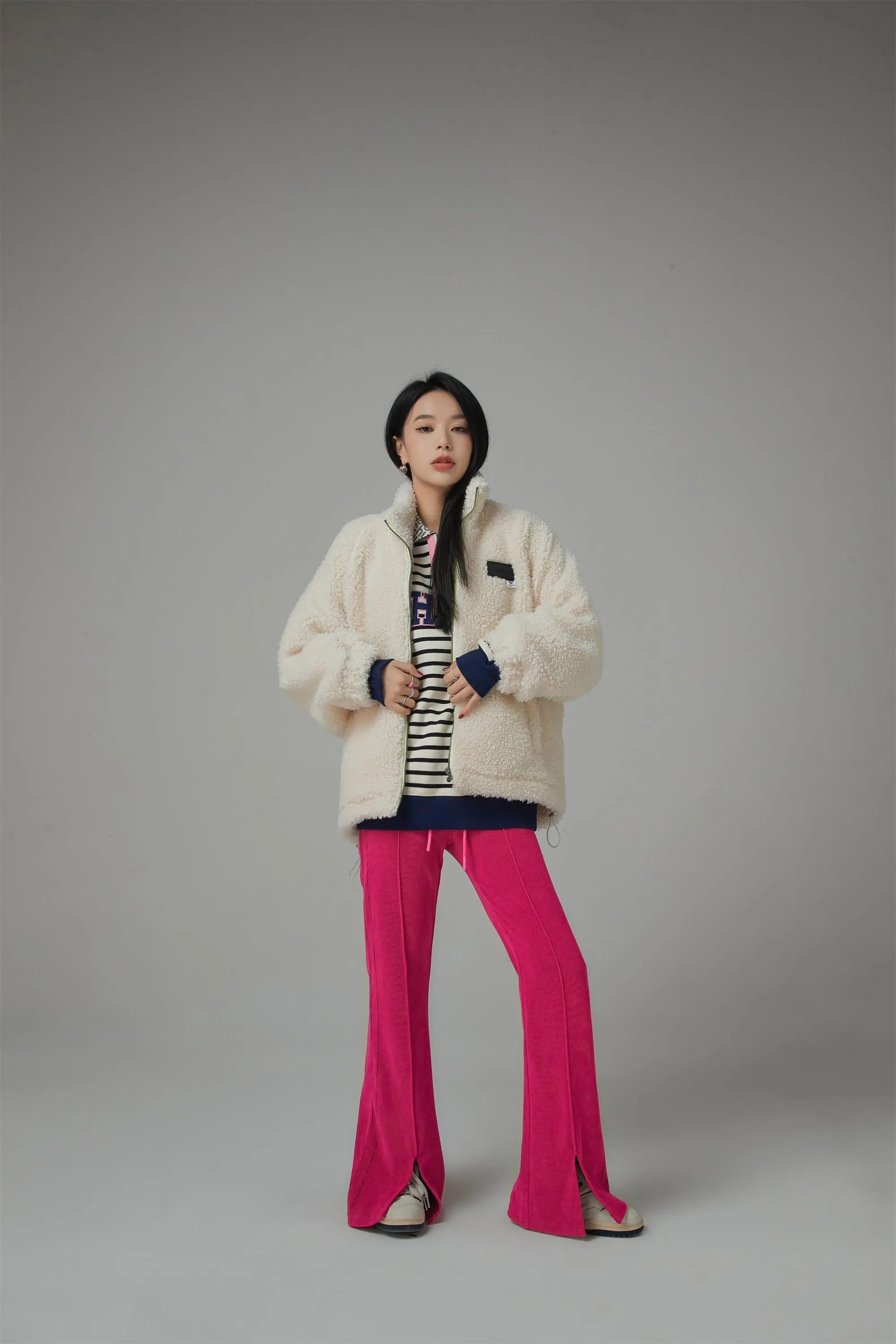 I Like You Half Zip-Up Color Stripe Sweatshirt